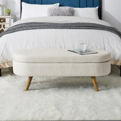 Linen Storage Bench with Flip Top, Safety Hinge, Beige(Beige)