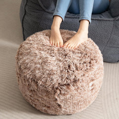 Faux Fur Round Pouf Ottoman, Soft Fluffy Foot Rest, White(Brown,20INCH)