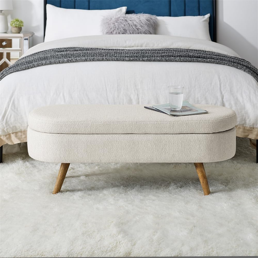 Linen Storage Bench with Flip Top, Safety Hinge, Beige(Beige)
