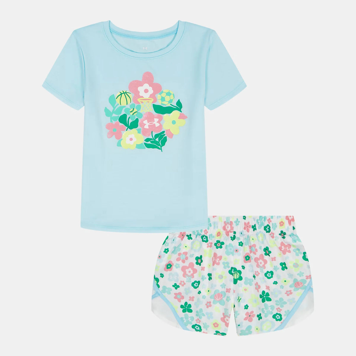 UA Floral Logo Woven Microfiber Little Girls' Shorts Set
